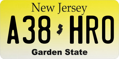 NJ license plate A38HRO