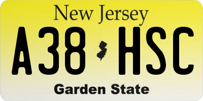 NJ license plate A38HSC