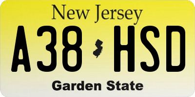 NJ license plate A38HSD