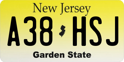 NJ license plate A38HSJ