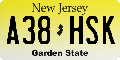 NJ license plate A38HSK