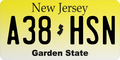 NJ license plate A38HSN