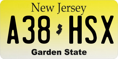 NJ license plate A38HSX