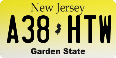 NJ license plate A38HTW