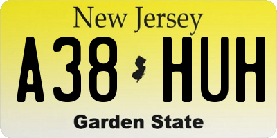 NJ license plate A38HUH