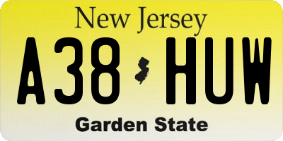 NJ license plate A38HUW