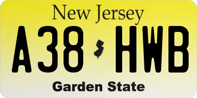 NJ license plate A38HWB