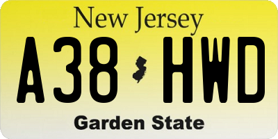 NJ license plate A38HWD