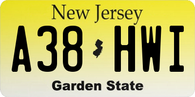 NJ license plate A38HWI