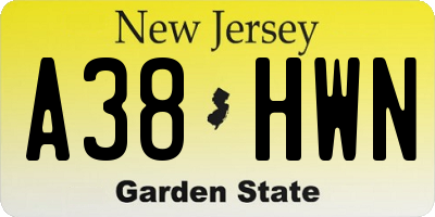 NJ license plate A38HWN