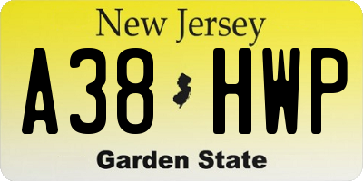 NJ license plate A38HWP