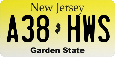 NJ license plate A38HWS
