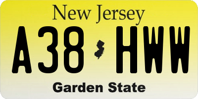 NJ license plate A38HWW