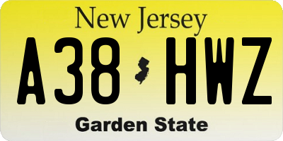 NJ license plate A38HWZ