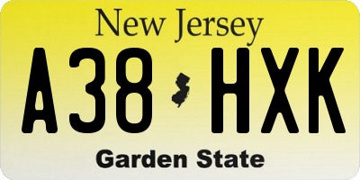 NJ license plate A38HXK