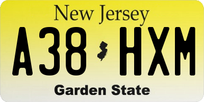 NJ license plate A38HXM