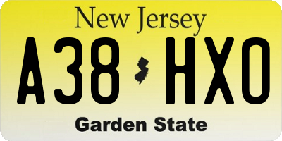 NJ license plate A38HXO