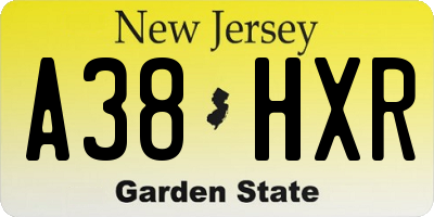 NJ license plate A38HXR