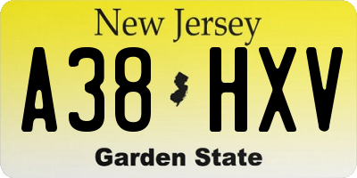 NJ license plate A38HXV