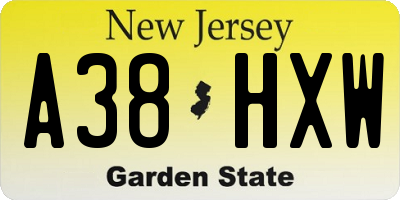 NJ license plate A38HXW