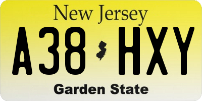 NJ license plate A38HXY