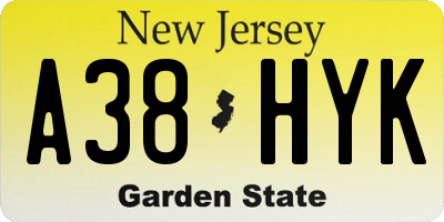 NJ license plate A38HYK
