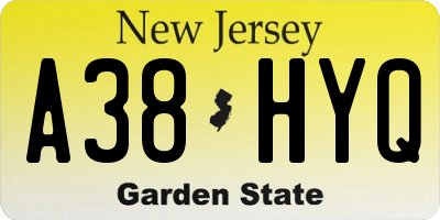 NJ license plate A38HYQ