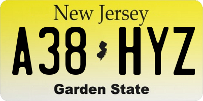 NJ license plate A38HYZ