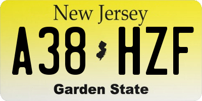 NJ license plate A38HZF