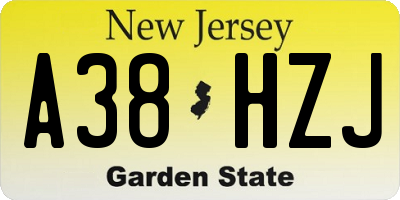 NJ license plate A38HZJ