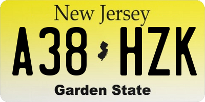NJ license plate A38HZK