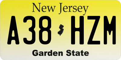 NJ license plate A38HZM