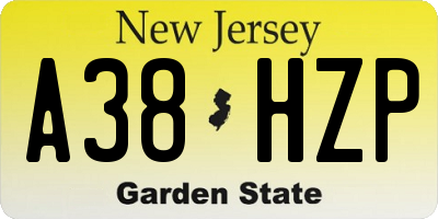 NJ license plate A38HZP