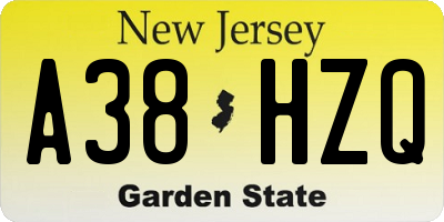 NJ license plate A38HZQ