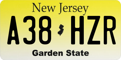 NJ license plate A38HZR