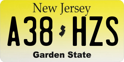 NJ license plate A38HZS