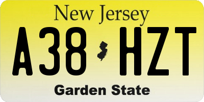 NJ license plate A38HZT