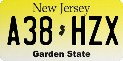 NJ license plate A38HZX