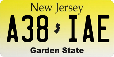 NJ license plate A38IAE
