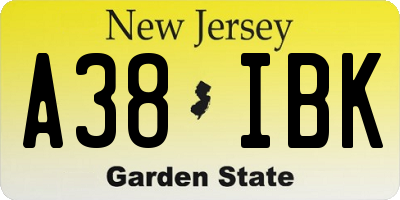 NJ license plate A38IBK