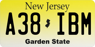 NJ license plate A38IBM