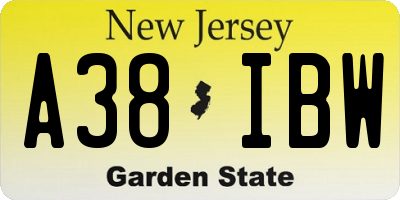 NJ license plate A38IBW