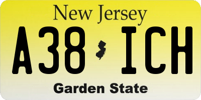 NJ license plate A38ICH