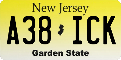 NJ license plate A38ICK