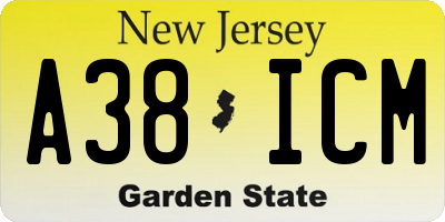 NJ license plate A38ICM