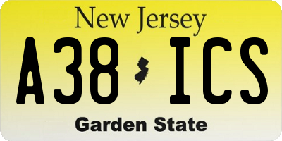 NJ license plate A38ICS