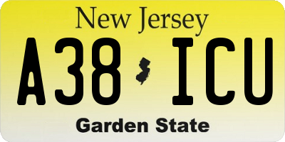 NJ license plate A38ICU