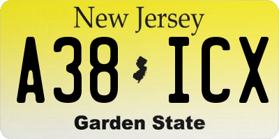 NJ license plate A38ICX
