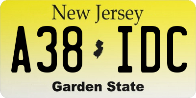 NJ license plate A38IDC