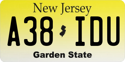 NJ license plate A38IDU